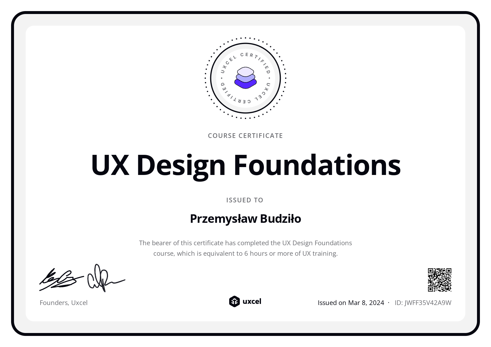 Przemysław Budziło's certificate